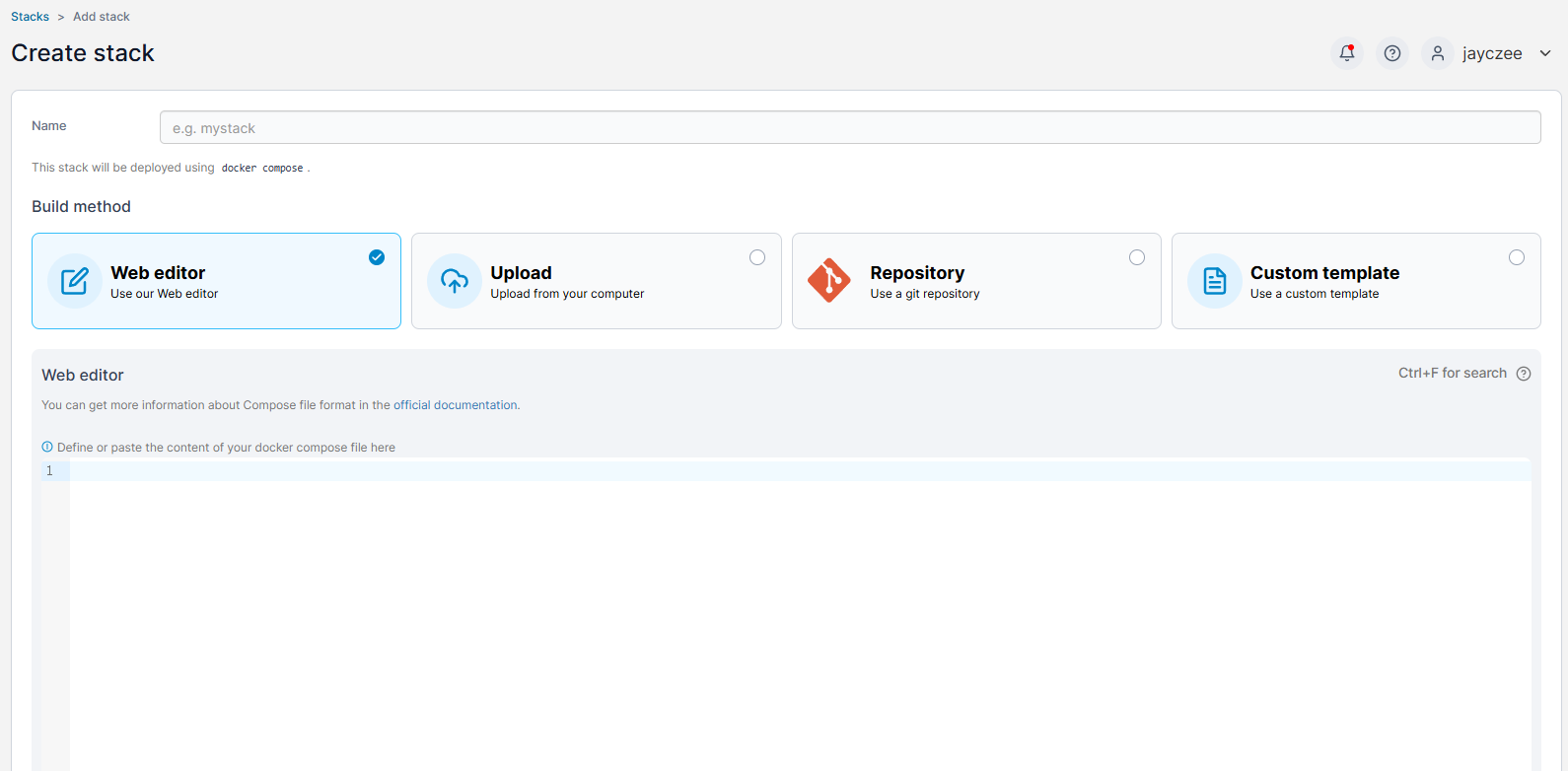 Portainer Create Stack