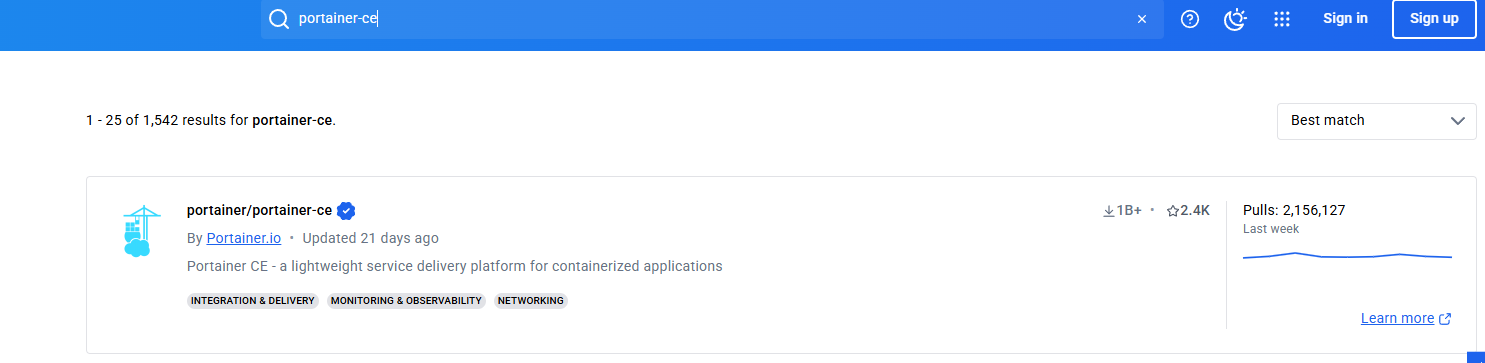 搜索Portainer CE镜像